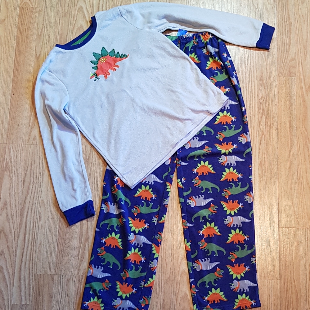 Dinosaurs With Scarves 2 Piece Fleece Pajama Set Boy's Large 12/14